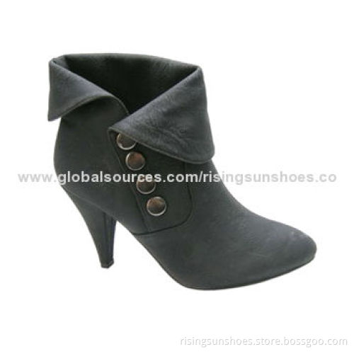 Women's High Heel Dress Boots, Upper Edge Folds Back, Button Decorations, Various Colors/Sizes